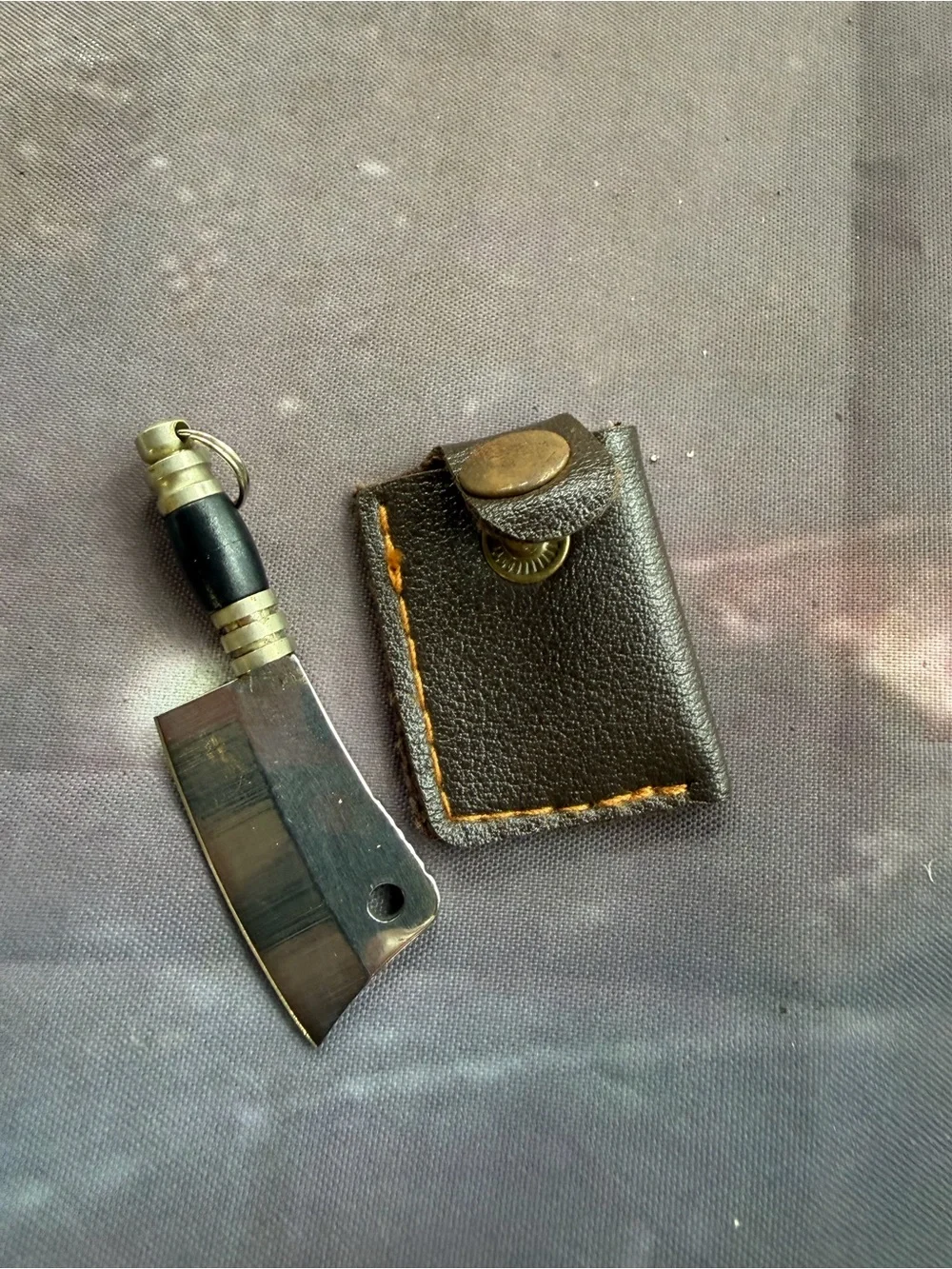 Brown Leather Keychain Card Holder with Mini Cleaver Charm
